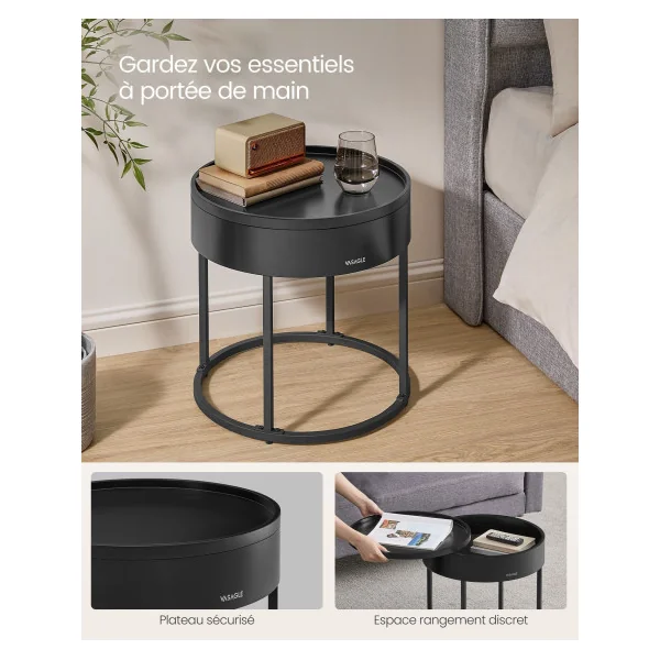Lot de 2 Tables Basses Beige Naturel et Noir d'Encre Tables Gigognes de Salon