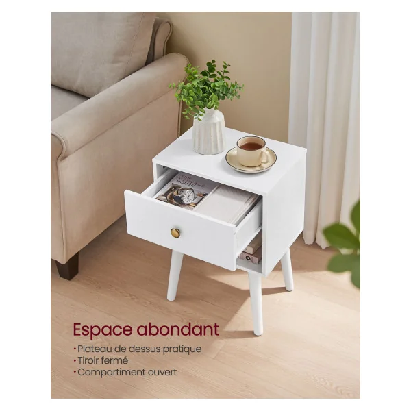 (Lot de 2) Tables de Chevet 1 Tiroir 1 Compartiment Ouvert Blanc Neige Table de Nuit Moderne