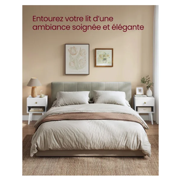 (Lot de 2) Tables de Chevet 1 Tiroir 1 Compartiment Ouvert Blanc Neige Table de Nuit Moderne