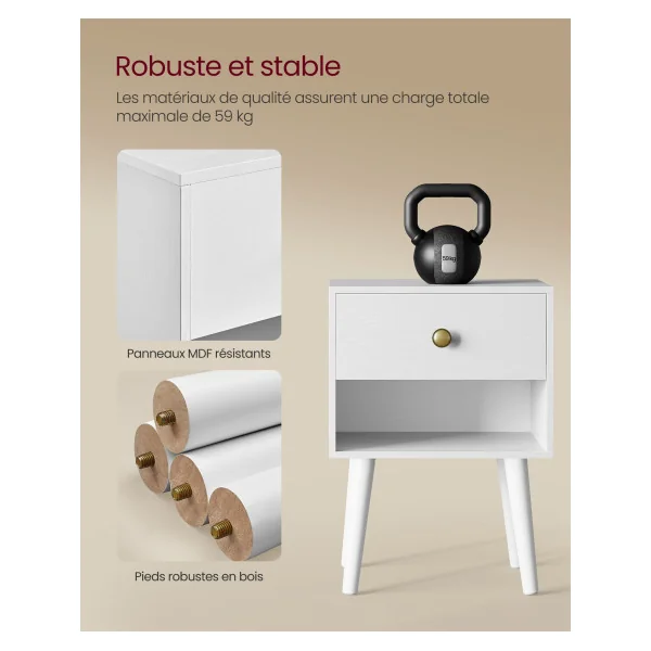 (Lot de 2) Tables de Chevet 1 Tiroir 1 Compartiment Ouvert Blanc Neige Table de Nuit Moderne