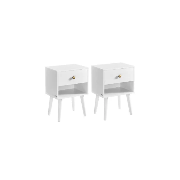 (Lot de 2) Tables de Chevet 1 Tiroir 1 Compartiment Ouvert Blanc Neige Table de Nuit Moderne