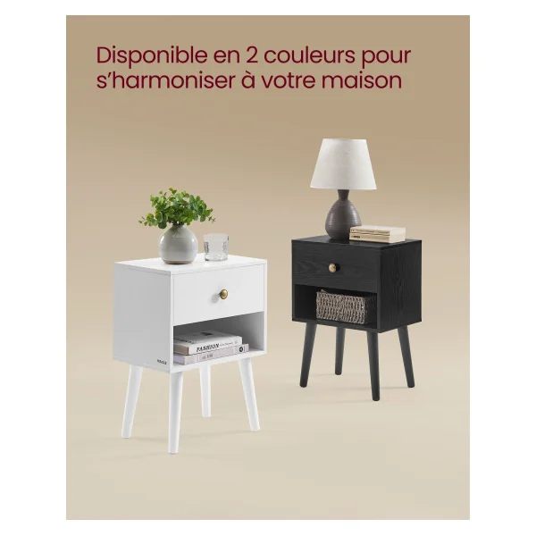 (Lot de 2) Tables de Chevet 1 Tiroir 1 Compartiment Ouvert Blanc Neige Table de Nuit Moderne