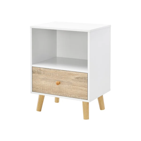 Lot de 2 tables de Chevet 40 x 30 x 54 cm Blanc et Chêne Table de Nuit Scandinave