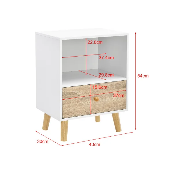 Lot de 2 tables de Chevet 40 x 30 x 54 cm Blanc et Chêne Table de Nuit Scandinave