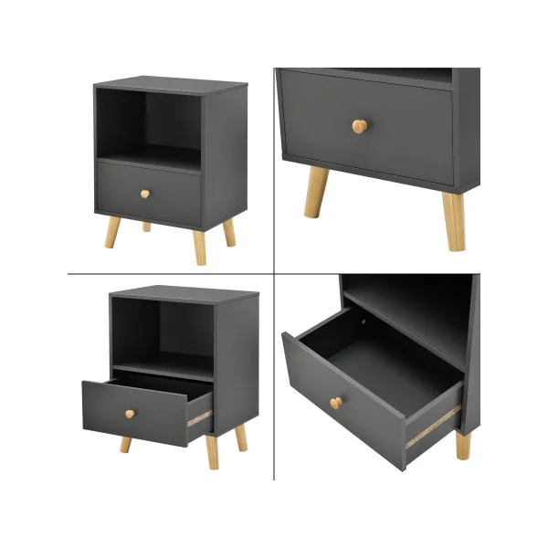 Lot de 2 tables de Chevet 40 x 30 x 54 cm Grise Table de Nuit Scandinave