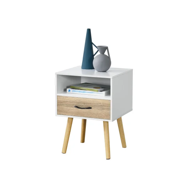 Lot de 2 Tables de Chevet 42 x 40 x 57 cm Blanc et Chêne Table de Nuit Scandinave