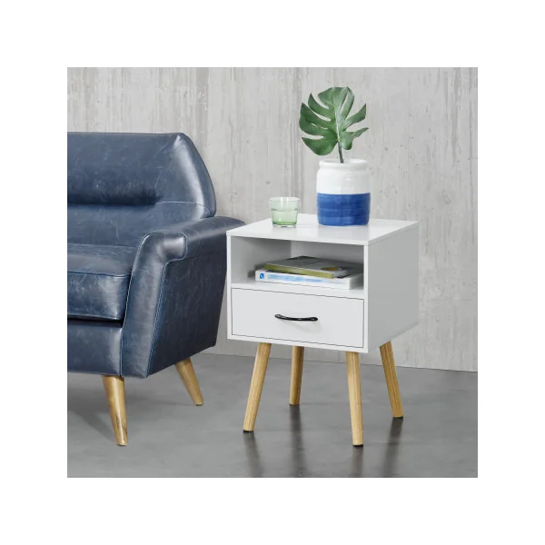 Lot de 2 Tables de Chevet 42 x 40 x 57 cm Blanche Table de Nuit Scandinave