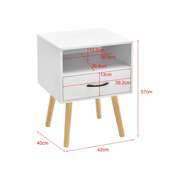 Lot de 2 Tables de Chevet 42 x 40 x 57 cm Blanche Table de Nuit Scandinave
