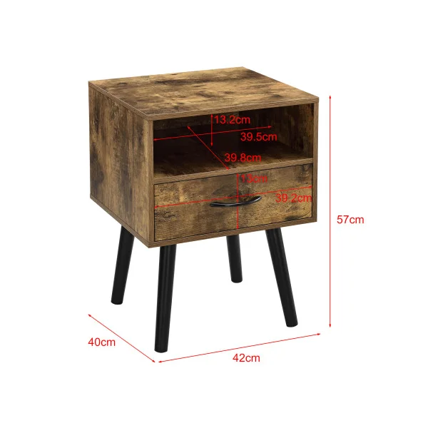 Lot de 2 Tables de Chevet 42 x 40 x 57 cm Marron Rustique Table de Nuit Scandinave