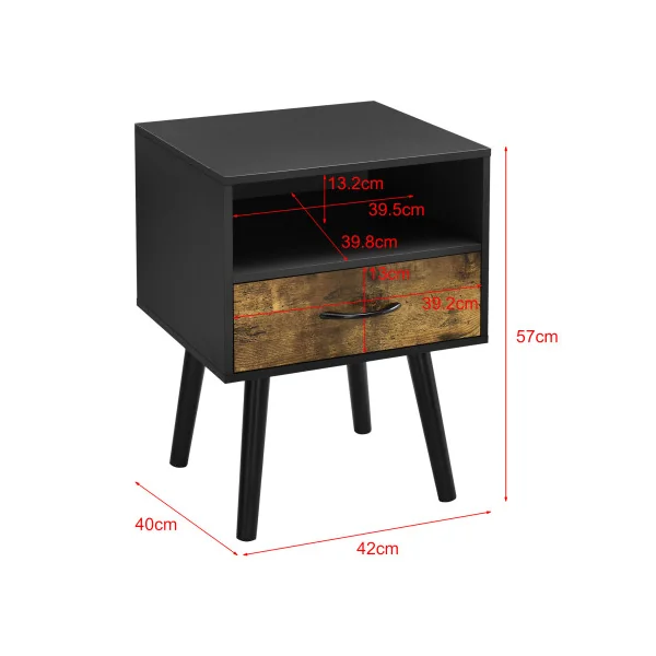 Lot de 2 Tables de Chevet 42 x 40 x 57 cm Noir Marron Rustique Table de Nuit Scandinave