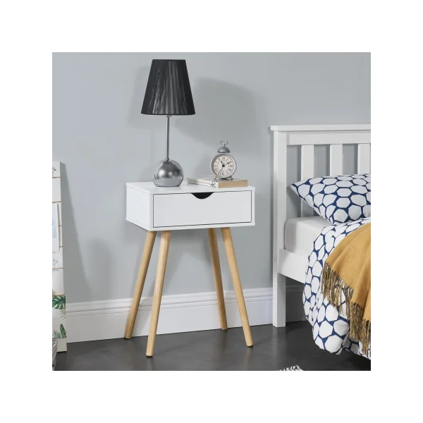 Lot de 2 Tables de Chevet Blanche 40 x 30 x 60 cm Table de Nuit Scandinave 1 Tiroirs