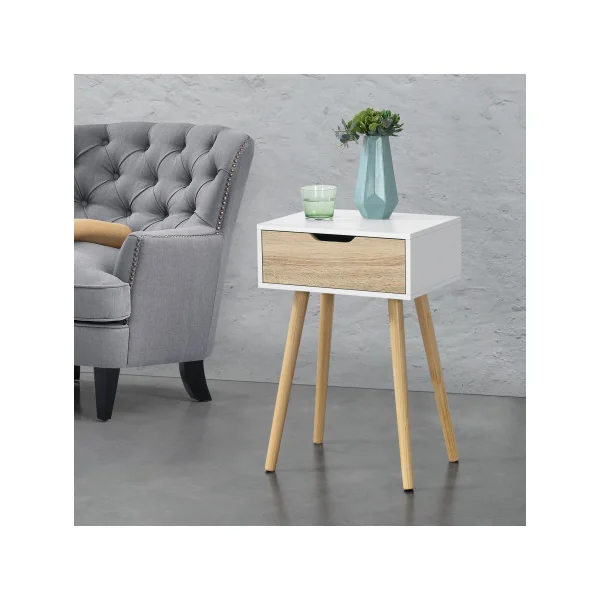 Lot de 2 Tables de Chevet Blanche et Chêne 40 x 30 x 60 cm Table de Nuit Scandinave
