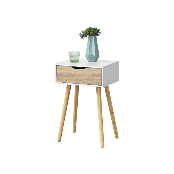 Lot de 2 Tables de Chevet Blanche et Chêne 40 x 30 x 60 cm Table de Nuit Scandinave