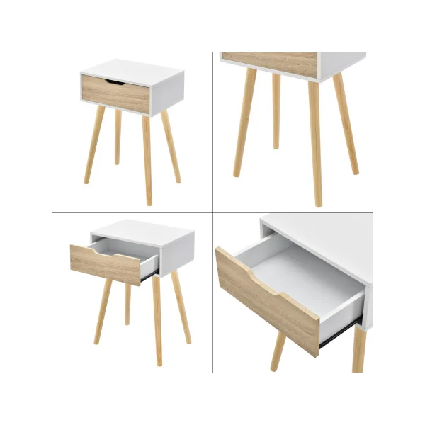 Lot de 2 Tables de Chevet Blanche et Chêne 40 x 30 x 60 cm Table de Nuit Scandinave