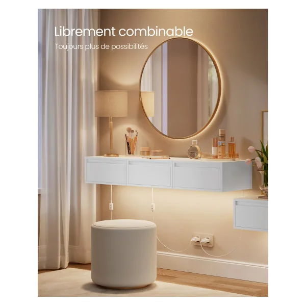 Lot de 2 tables de Chevet Blanche Lumière 3 Couleurs Tables de Nuit Moderne