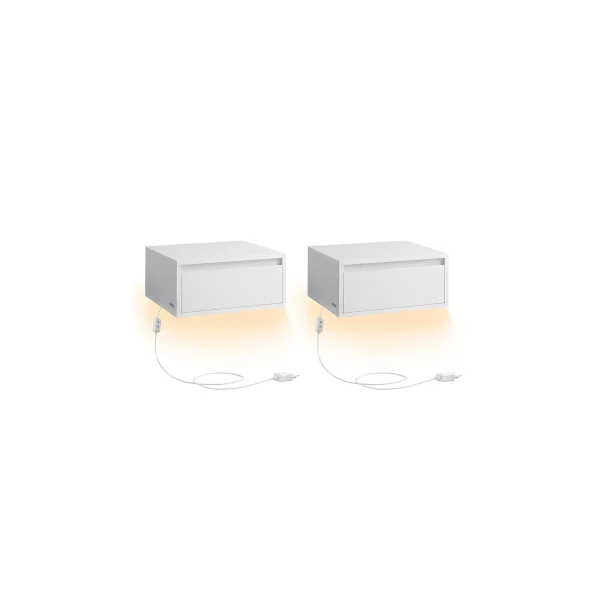 Lot de 2 tables de Chevet Blanche Lumière 3 Couleurs Tables de Nuit Moderne