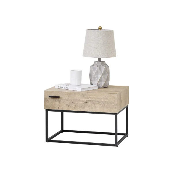 Lot de 2 Tables de Chevet Chêne et Acier Noir 55 x 40 x 39 cm Table de Nuit Industrielle