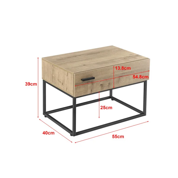 Lot de 2 Tables de Chevet Chêne et Acier Noir 55 x 40 x 39 cm Table de Nuit Industrielle