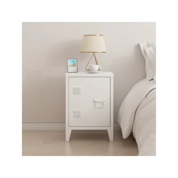 Lot de 2 Tables de Chevet en Métal 40 x 30 x 57 cm Blanc 1 Porte