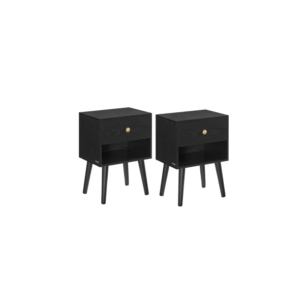 Lot de 2 Tables de Nuit avec Tiroir et Compartiment Ouvert Table de Chevet Noir Boisé
