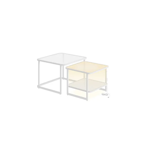Lot de 2 Tables de Salon Gigognes avec Led Table Basse de Salon Blanc Nuage et Blanc Perle