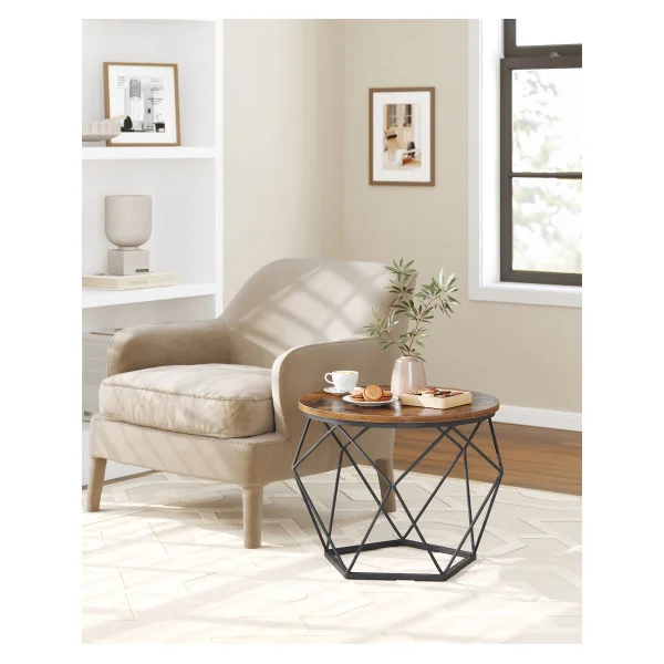 Lot de 2 Tables Ronde Basse en Acier de Couleur Marron Rustique et Noir
