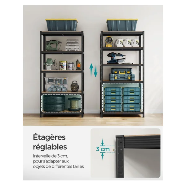 Lot de 2 Étagères 100x50x200 cm Noir et Brun Rustique Charge Lourde 600 kg