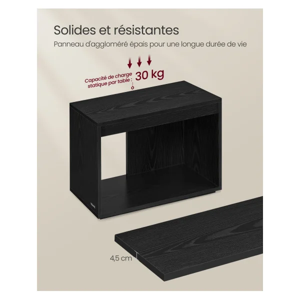 Lot de 3 Tables Basses Noir Boisé Tables d'Appoints Rectangulaires