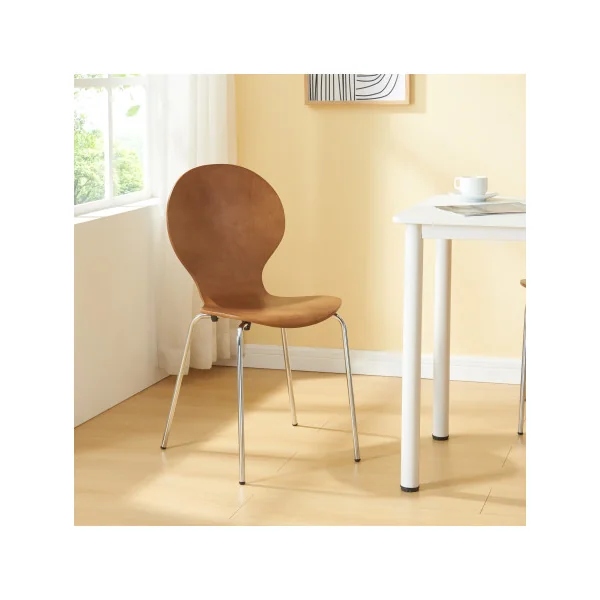 Lot de 4 Chaises de Salle à Manger Effet Noyer Empilables Moderne