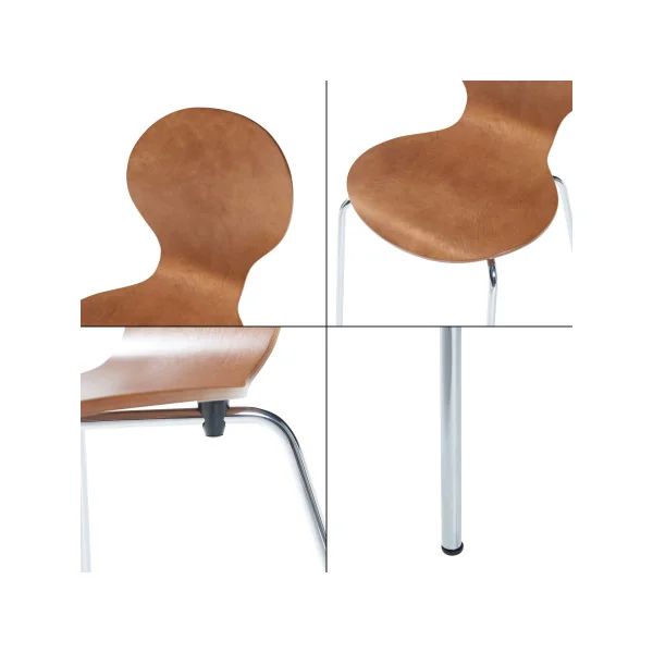 Lot de 4 Chaises de Salle à Manger Effet Noyer Empilables Moderne