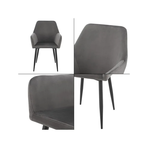 Lot de 4 Chaises de Salle à Manger Gris Foncé 57 x 56 x 86 cm Aspect Velours