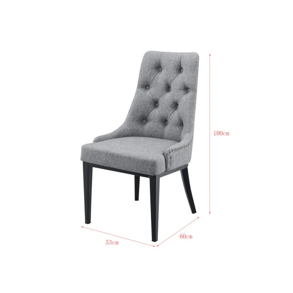 Lot de 4 Chaises de Salle à Manger Grise Chesterfield 53 x 60 x 100 cm