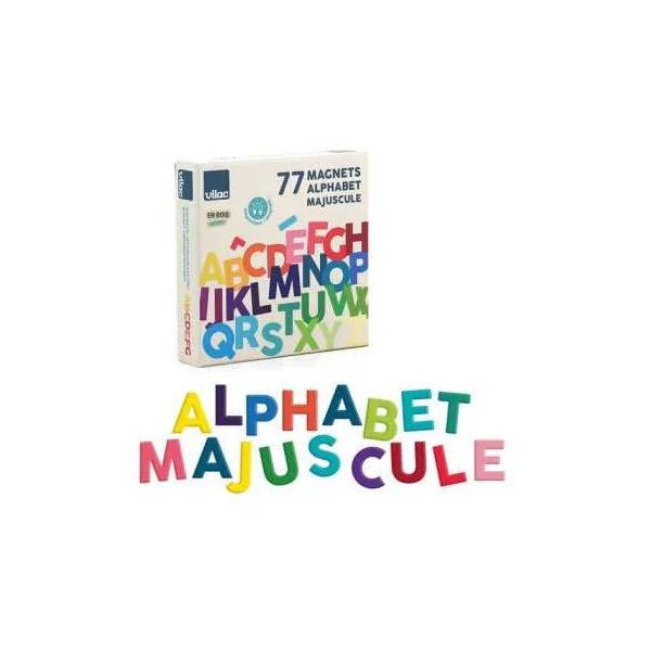 Magnets alphabet majuscules bois 77 pièces - Vilac