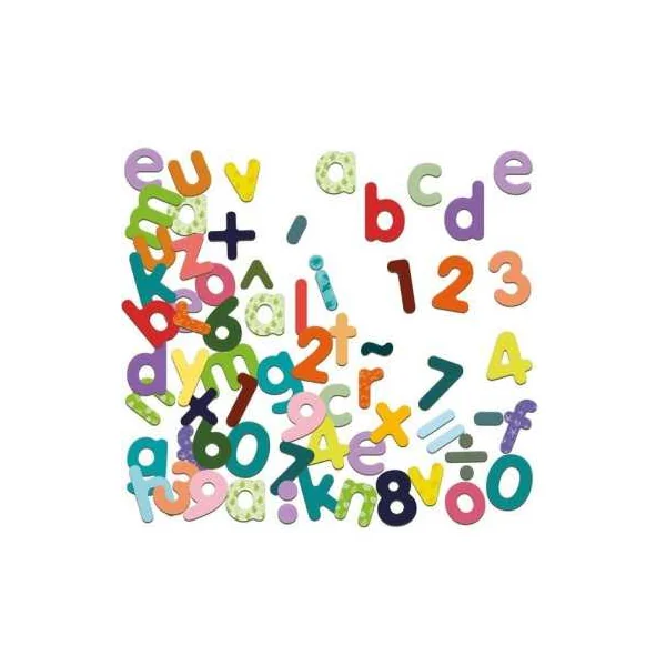 Magnets bois 80 lettres minuscules et chiffres - Jeujura
