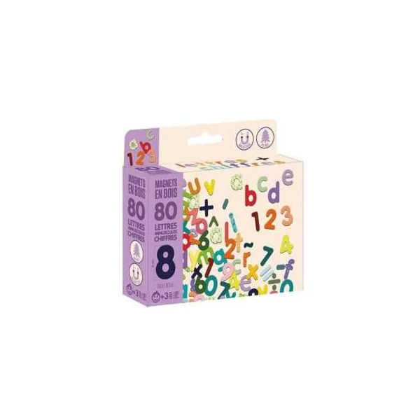 Magnets bois 80 lettres minuscules et chiffres - Jeujura