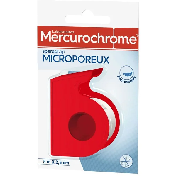 Mercurochrome Sparadrap Microporeux - 5 m x 2,5 cm - Peaux Sensibles - 1 unité