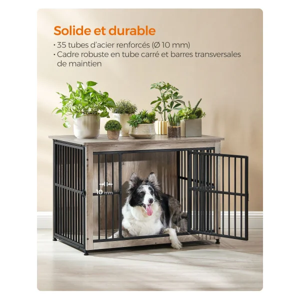 Meuble Cage Chien Grège Chiné Cage d'Intérieur Niche Chien intérieur