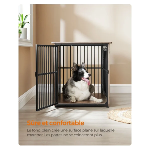 Meuble Cage Chien Grège Chiné Cage d'Intérieur Niche Chien intérieur