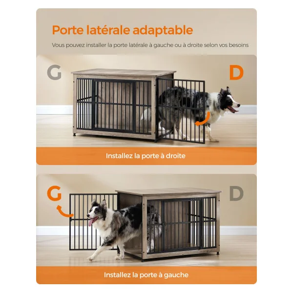 Meuble Cage Chien Grège Chiné Cage d'Intérieur Niche Chien intérieur