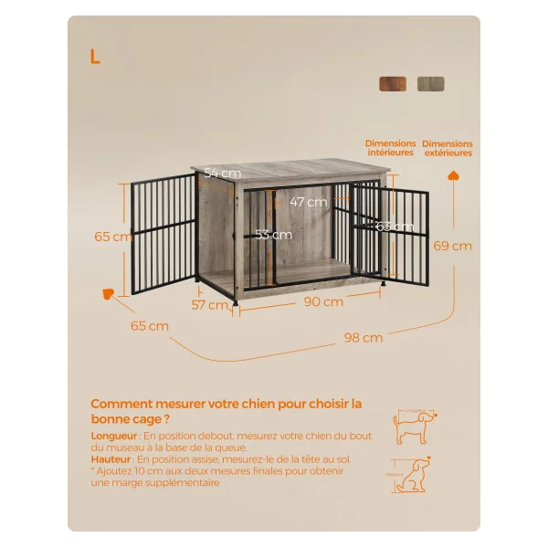 Meuble Cage Chien Grège Chiné Cage d'Intérieur Niche Chien intérieur