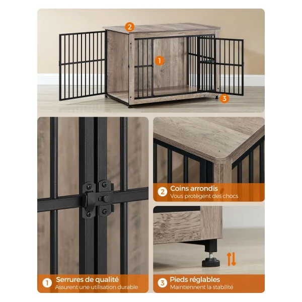 Meuble Cage Chien Grège Chiné Cage d'Intérieur Niche Chien intérieur