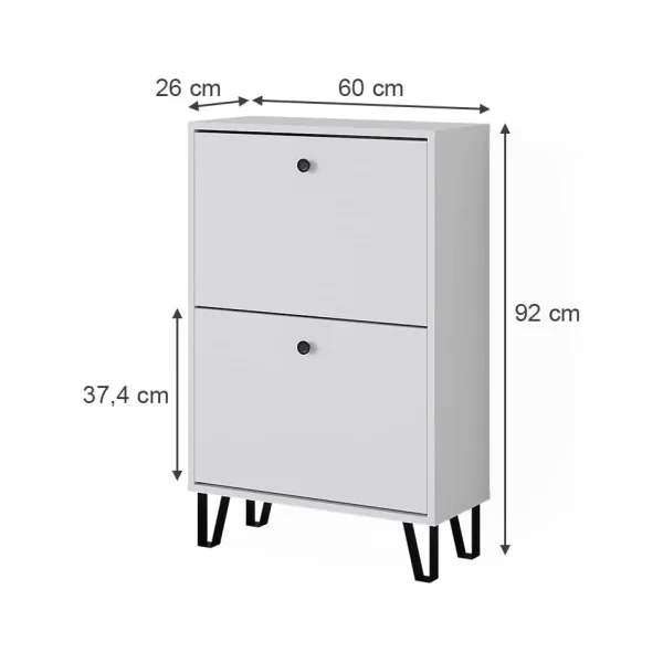 Meuble Chaussure Blanc 2 Abattants Pieds Epingle Rangement Chaussures