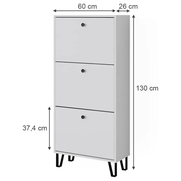 Meuble Chaussure Blanc 3 Abattants Pieds Epingle Rangement Chaussures