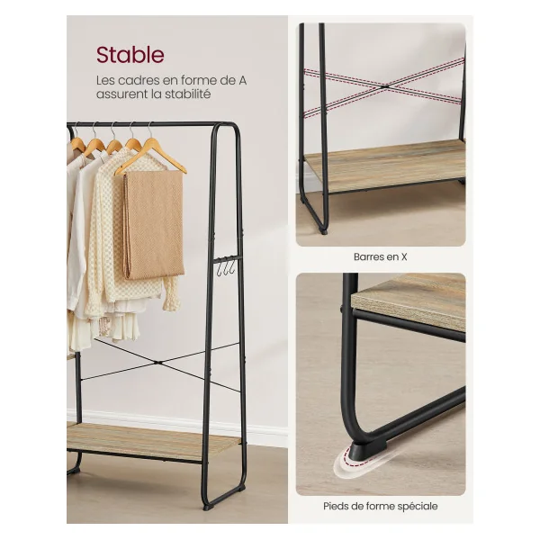 Meuble Chaussure Entrée Dressing Ouvert Porte-Manteau sur Pieds 5 Etagères de Rangement Marron Turquoise Noir