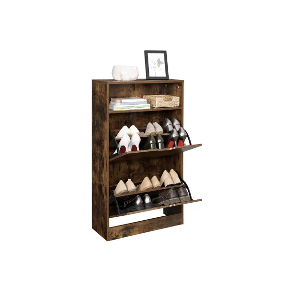 Meuble Chaussures 2 Abattants Marron Rustique Rangement Chaussures avec Etagère
