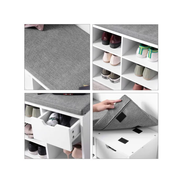 Meuble Chaussures Banc à Chaussures Blanc 10 Compartiments 1 Tiroir Banc de Rangement
