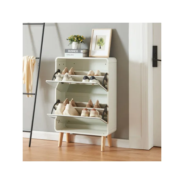 Meuble Chaussures Blanc 2 Abattants Façade Miroir Rangement Chaussures Design