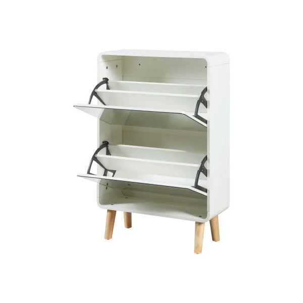 Meuble Chaussures Blanc 2 Abattants Façade Miroir Rangement Chaussures Design
