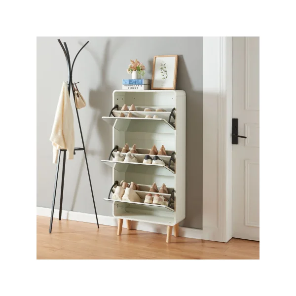 Meuble Chaussures Blanc 3 Abattants Façade Miroir Rangement Chaussures Design