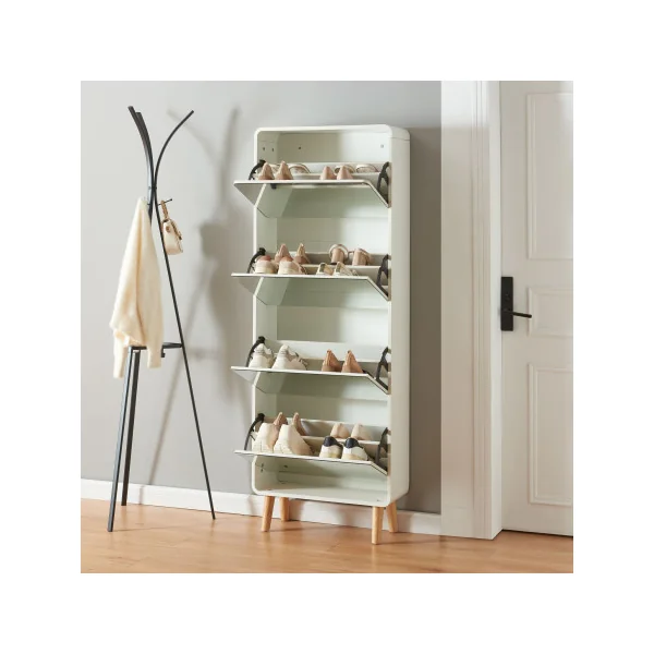Meuble Chaussures Blanc 4 Abattants Façade Miroir Rangement Chaussures Design